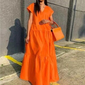 STYLEWE Orange Tiered Ruffled Sundress